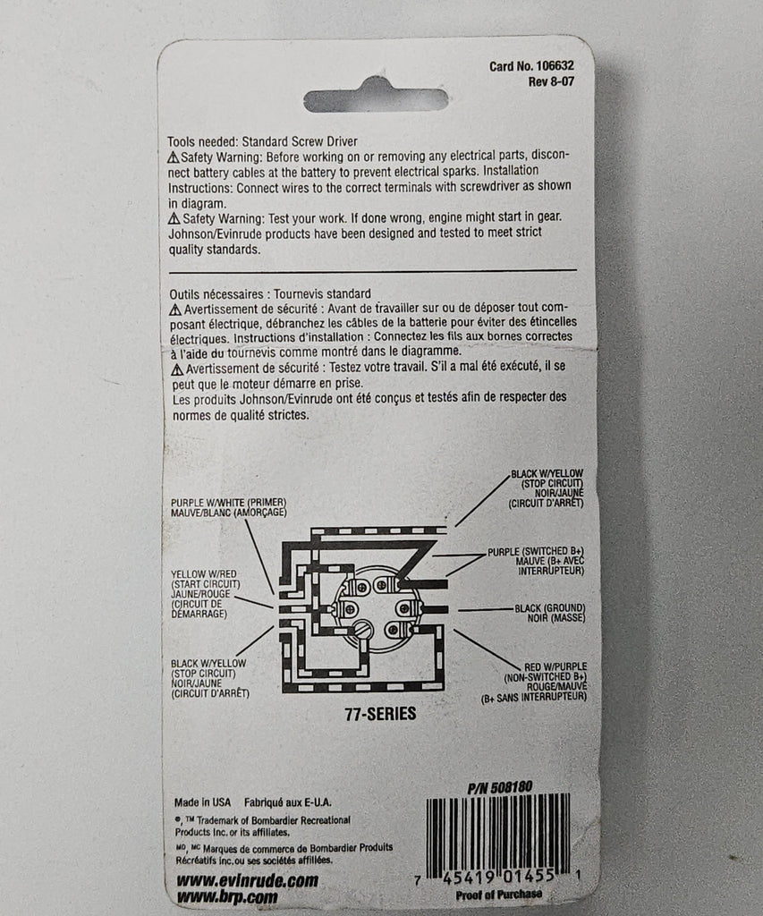 0508180, BRP Evinrude/Johnson Ignition Switch