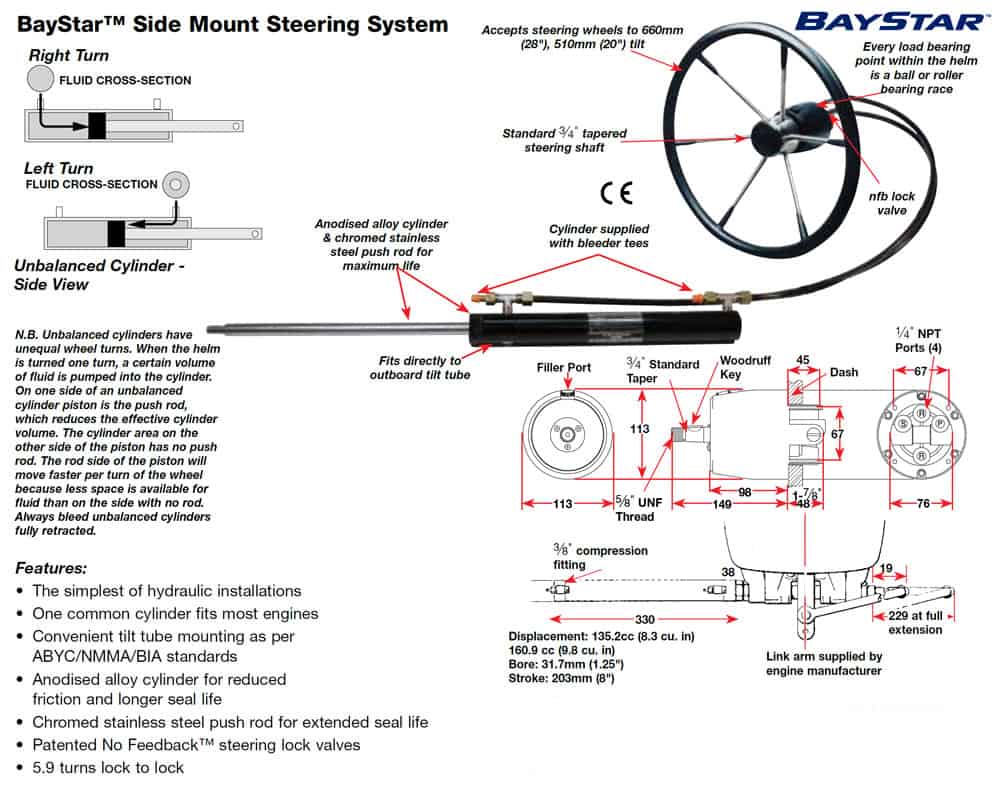 291072, Baystar Side Mount Outboard Cylinder HC4670-3