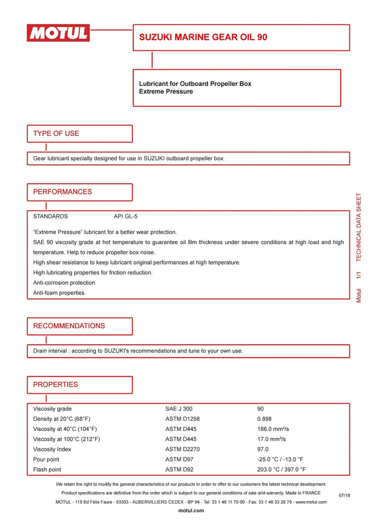 99000-M090W-01L, Suzuki Marine Outboard Gear Oil, SAE90 1L
