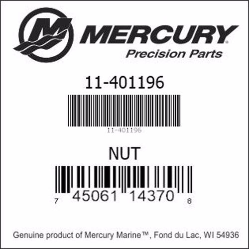 11-40119 6, Mercury/Quicksilver, Nut