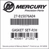 27-815076A04, Mercury/Quicksilver, Gasket Set-P/H