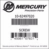 10-82497020, Mercury/Quicksilver, SCREW (M8 x 20),