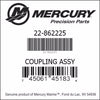 22-862225, Mercury/Quicksilver, Coupling Assembly