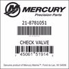 21-878105 1, Mercury, Valve-Check