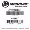 27-898101331, Mercury/Quicksilver Gasket-Water Pump