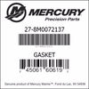 27-8M0072137, Mercury/Quicksilver, Gasket-Water Pump