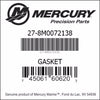 27-8M0072138, Mercury/Quicksilver, Gasket