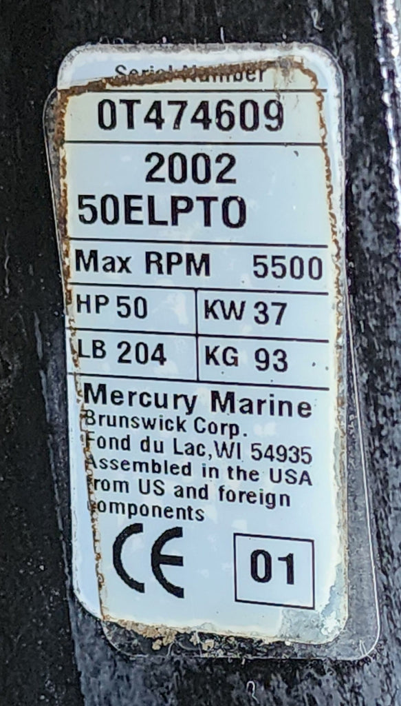 2002, Pre-Owned, 50ELPTO Mercury 2 Stroke Motor