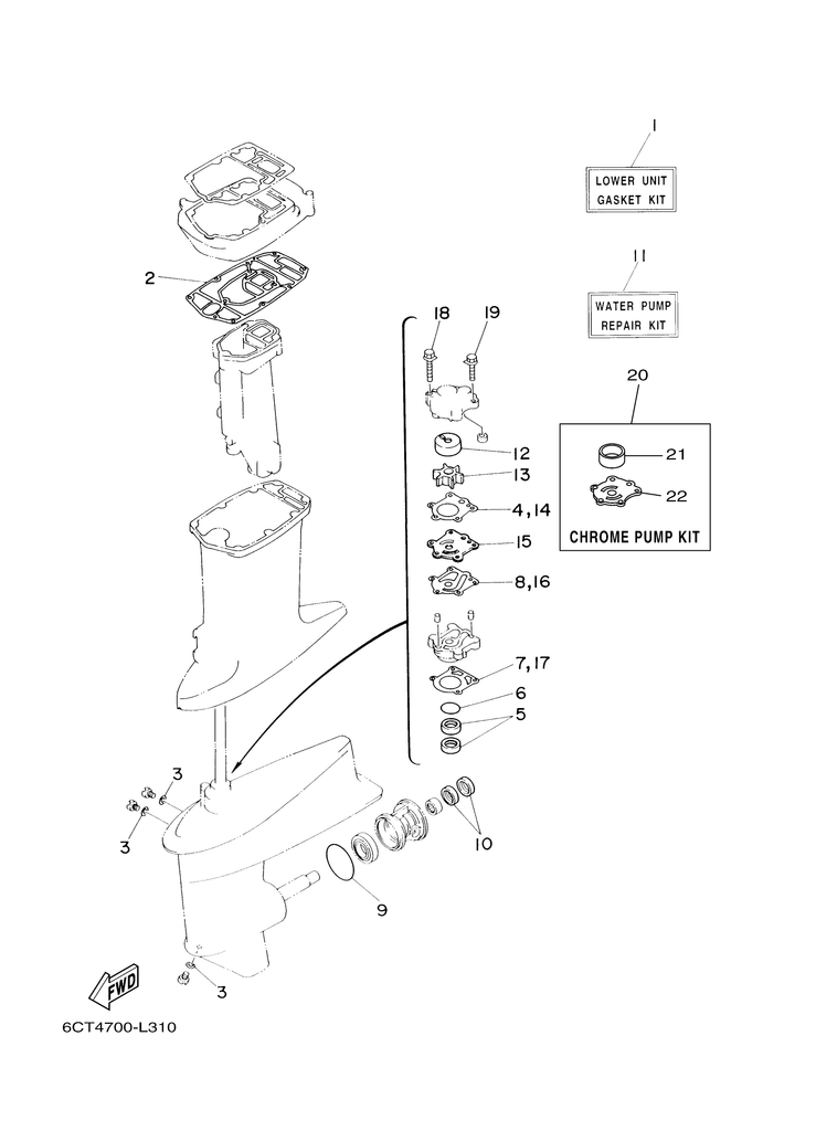 6J8-W0001-C2,  Yamaha Outboard Lower Unit Gasket Kit