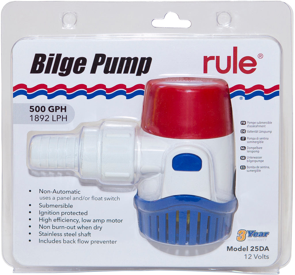 RWB801, Bilge Pump, Rule, 500GPH, 12v, Non-Automatic
