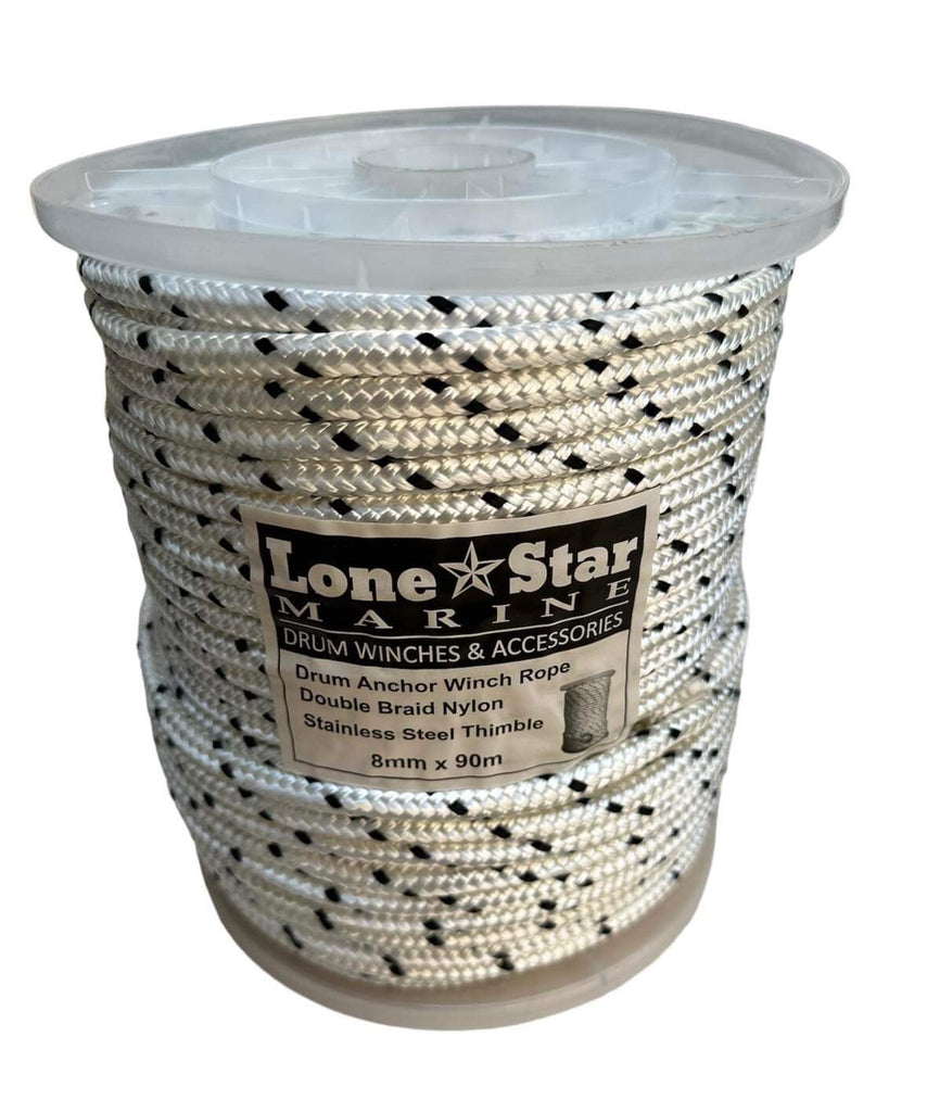 Lone Star Drum Anchor Winch Rope 90m x 8mm Double Braid Nylon | DB8X90