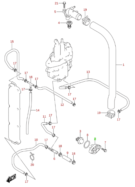 17611-90J00, Suzuki Marine, Cover, Water Pressure Valve